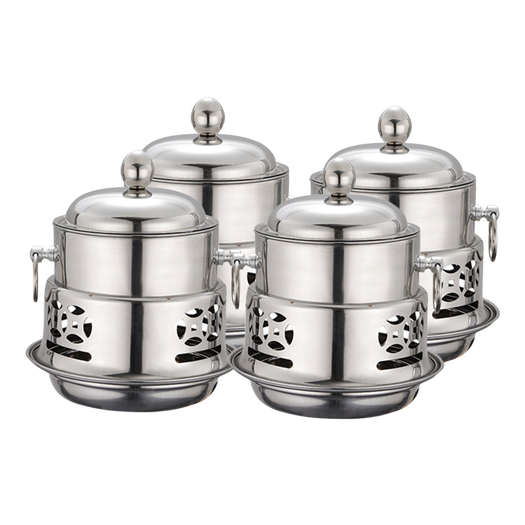 NNEAGS 4X Stainless Steel Mini Asian Buffet Hot Pot Single Person Shabu Alcohol Stove Burner with Lid