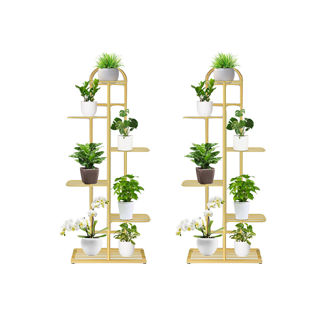 NNEAGS 2X 6 Tier 7 Pots Gold Metal Plant Stand Flowerpot Display Shelf Rack Indoor Home Office Decor