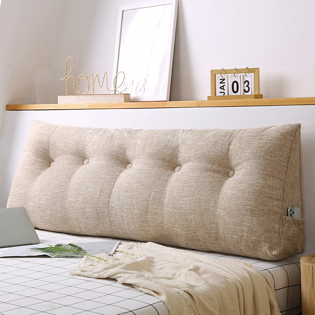 NNEAGS 4X 120cm Beige Triangular Wedge Bed Pillow Headboard Backrest Bedside Tatami Cushion Home Decor