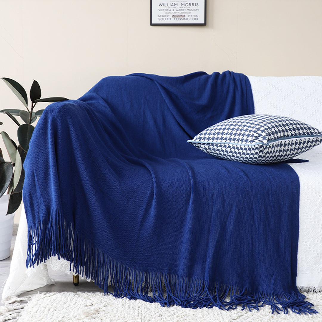 SOGA Royal Blue Acrylic Knitted Throw Blanket Solid Fringed Warm Cozy Woven Cover Couch Bed Sofa Home Decor - image 2