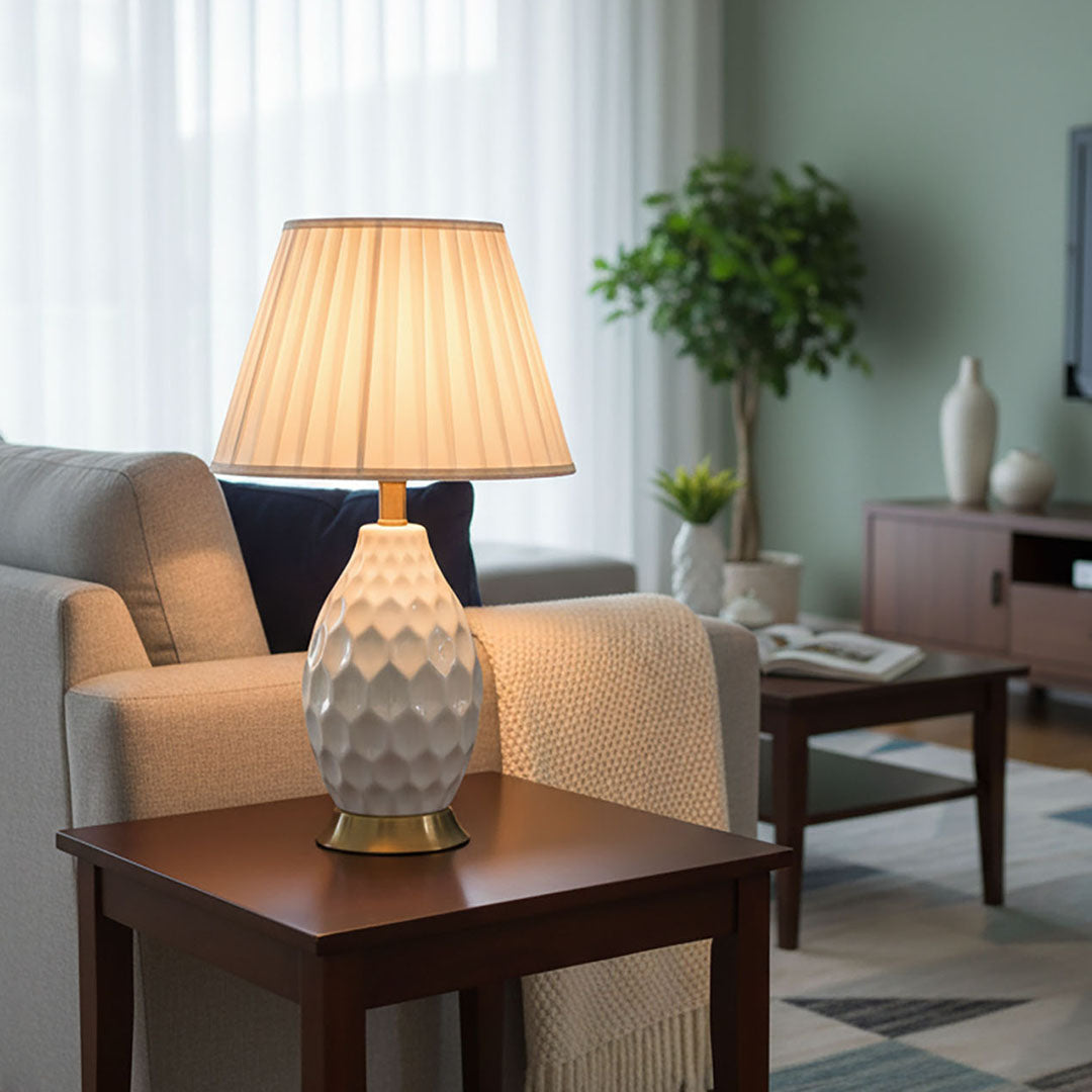 SOGA 2X Textured Ceramic Oval Table Lamp with Gold Metal Base White