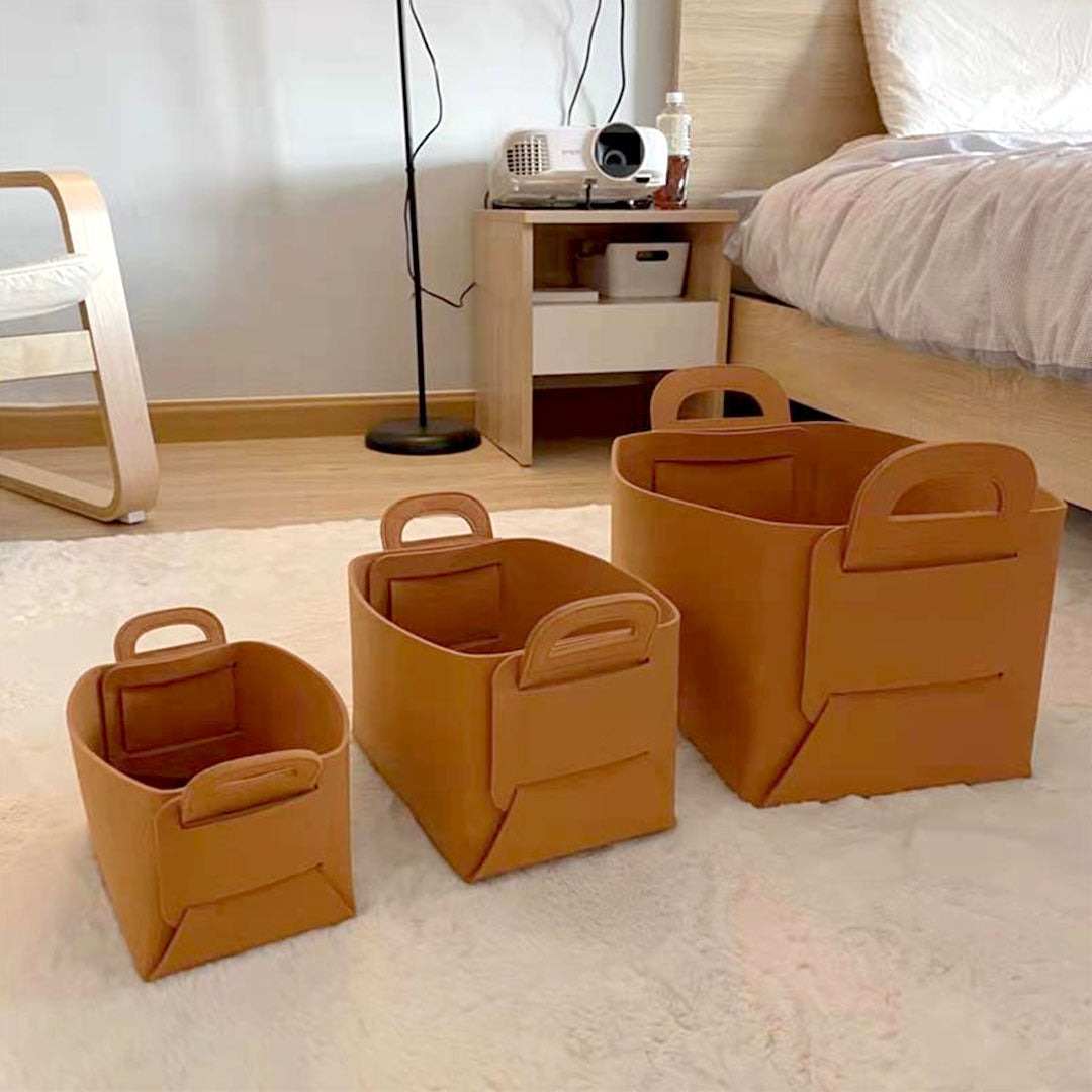 SOGA 2X Small Coffee Foldable Felt Storage Portable Collapsible Bag Home Office Foldable Organiser with Carry Handles - image