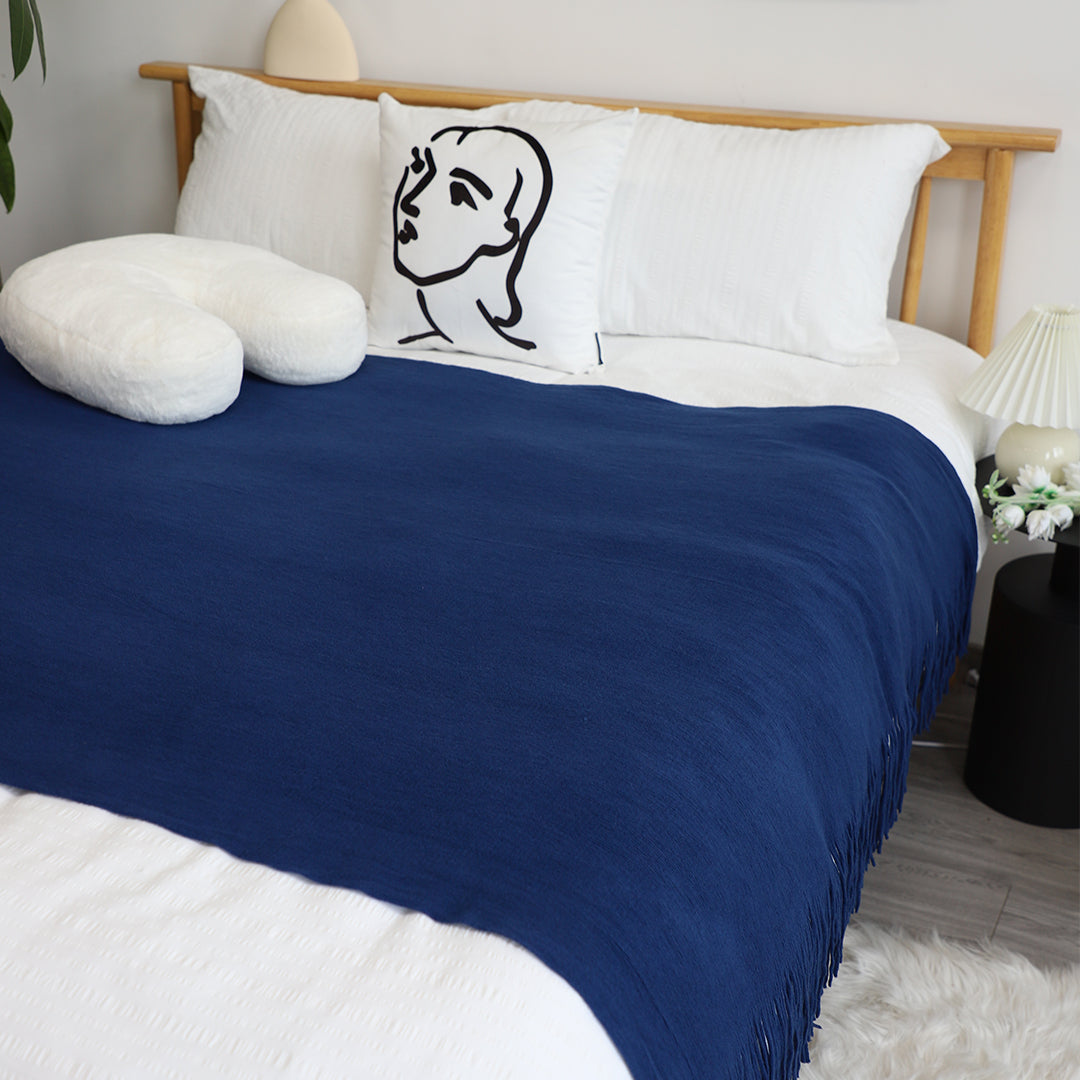 SOGA Royal Blue Acrylic Knitted Throw Blanket Solid Fringed Warm Cozy Woven Cover Couch Bed Sofa Home Decor - image 3