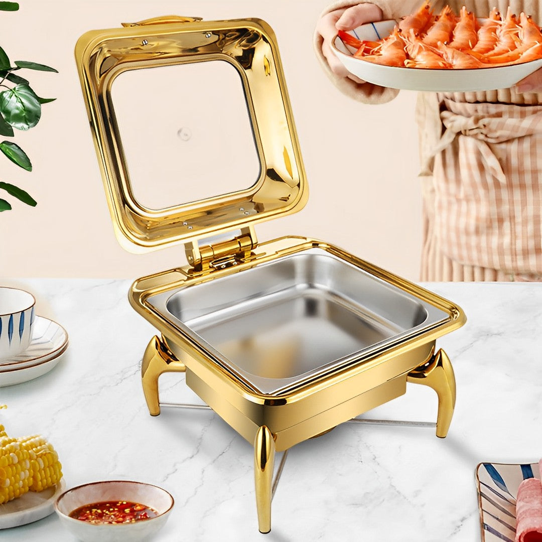 SOGA Gold-Plated Stainless Steel Square Chafing Dish-2