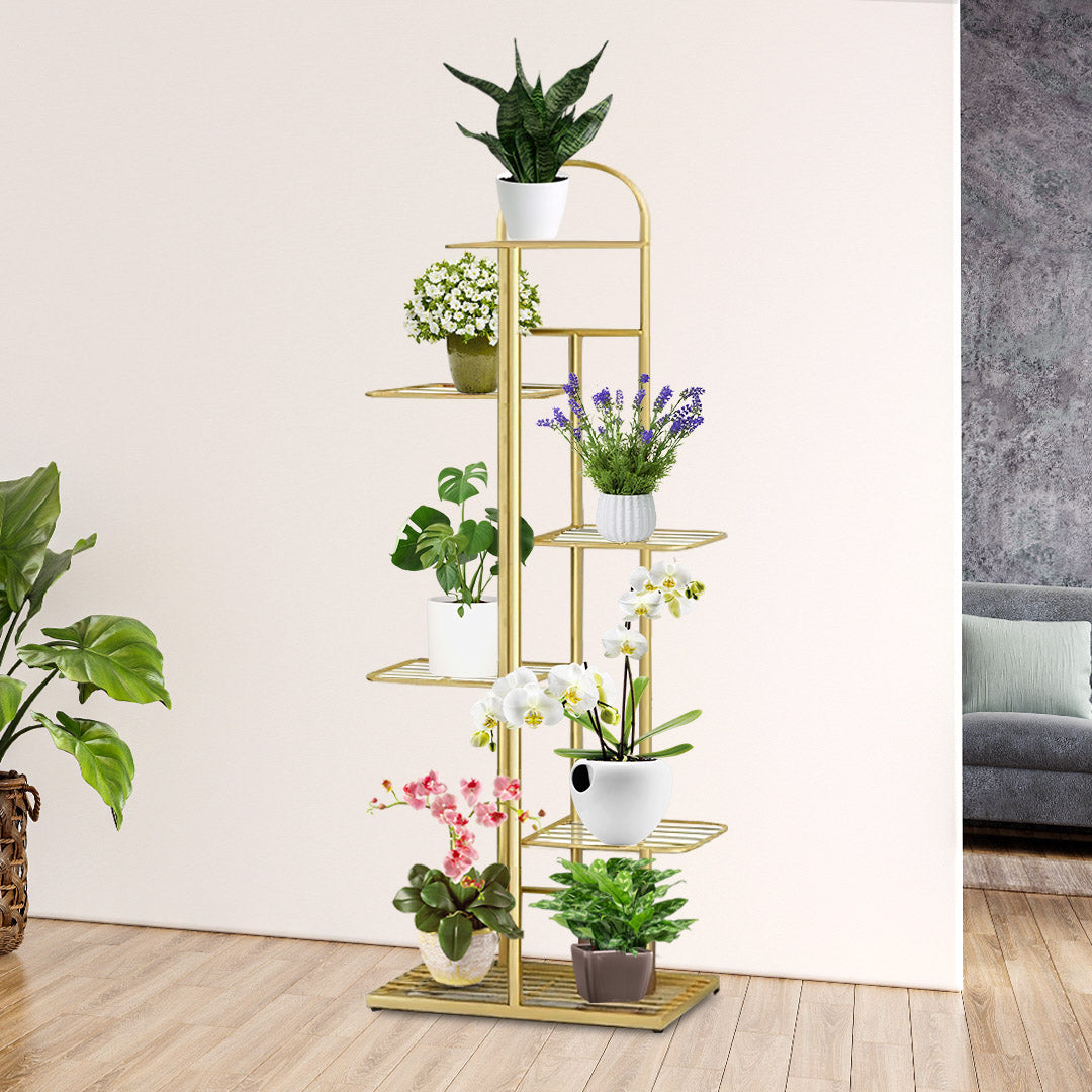 NNEAGS 2X 6 Tier 7 Pots Gold Metal Plant Stand Flowerpot Display Shelf Rack Indoor Home Office Decor