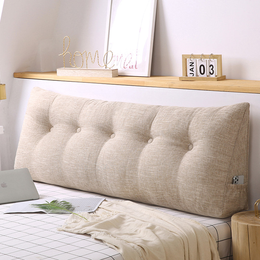 NNEAGS 4X 120cm Beige Triangular Wedge Bed Pillow Headboard Backrest Bedside Tatami Cushion Home Decor