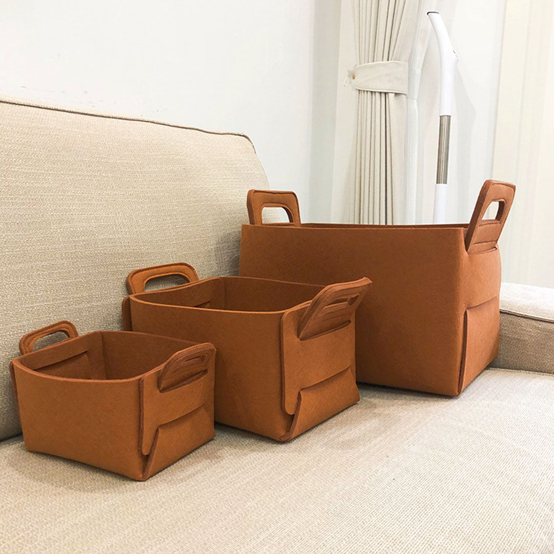 SOGA 2X Small Coffee Foldable Felt Storage Portable Collapsible Bag Home Office Foldable Organiser with Carry Handles - image