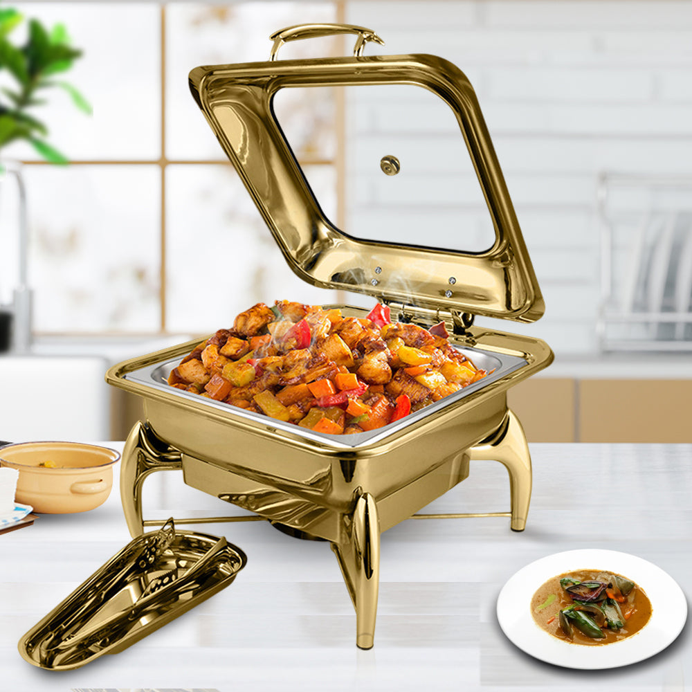SOGA Gold-Plated Stainless Steel Square Chafing Dish-3