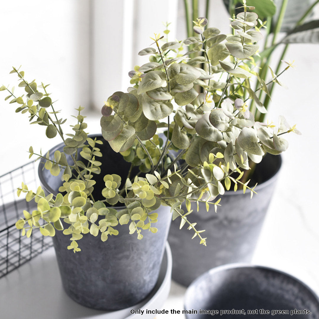 SOGA 37cm Weathered Grey Round Resin Plant Flower Pot in Cement Pattern Planter Cachepot for Indoor Home Office