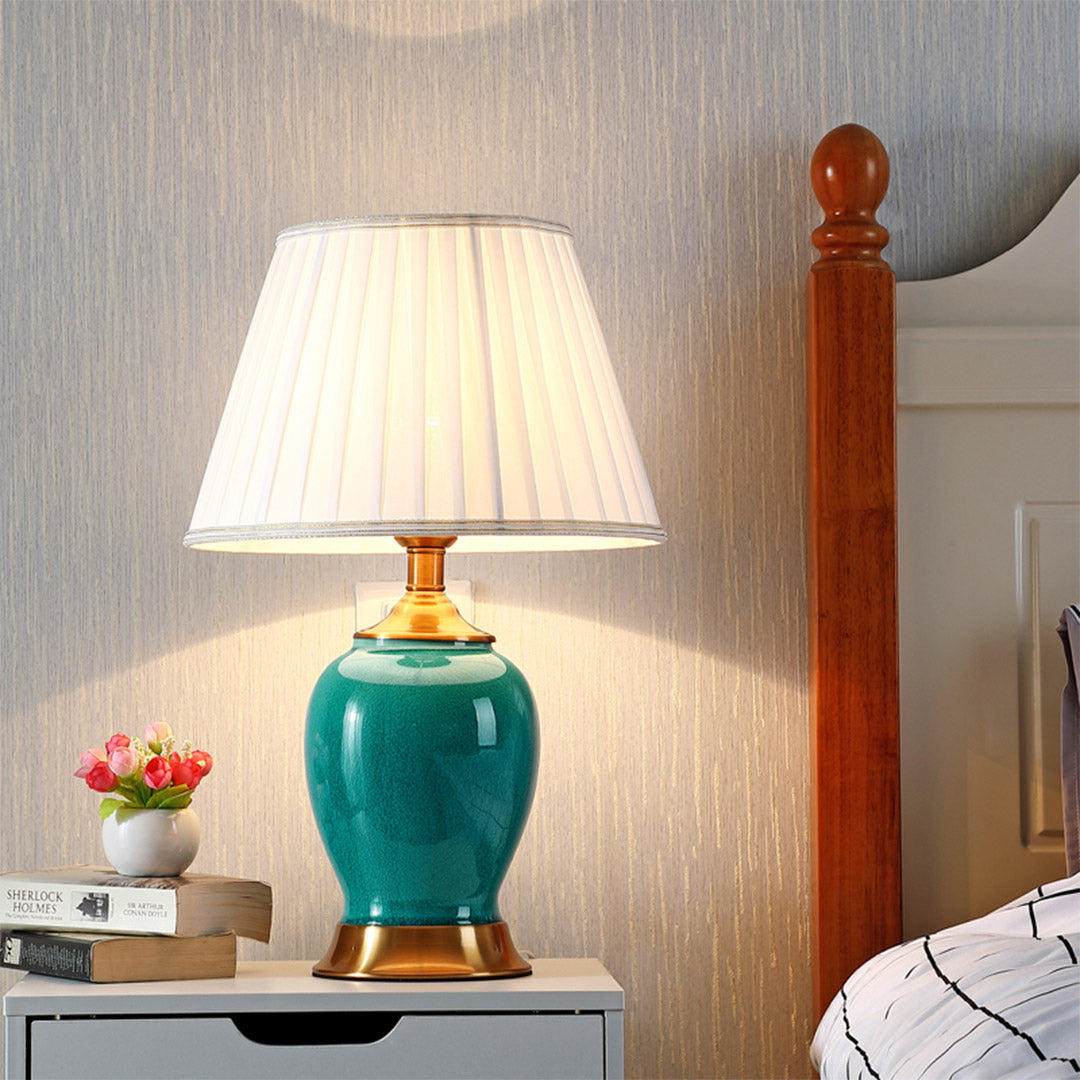 NNEAGS 4X Ceramic Oval Table Lamp with Gold Metal Base Desk Lamp Green