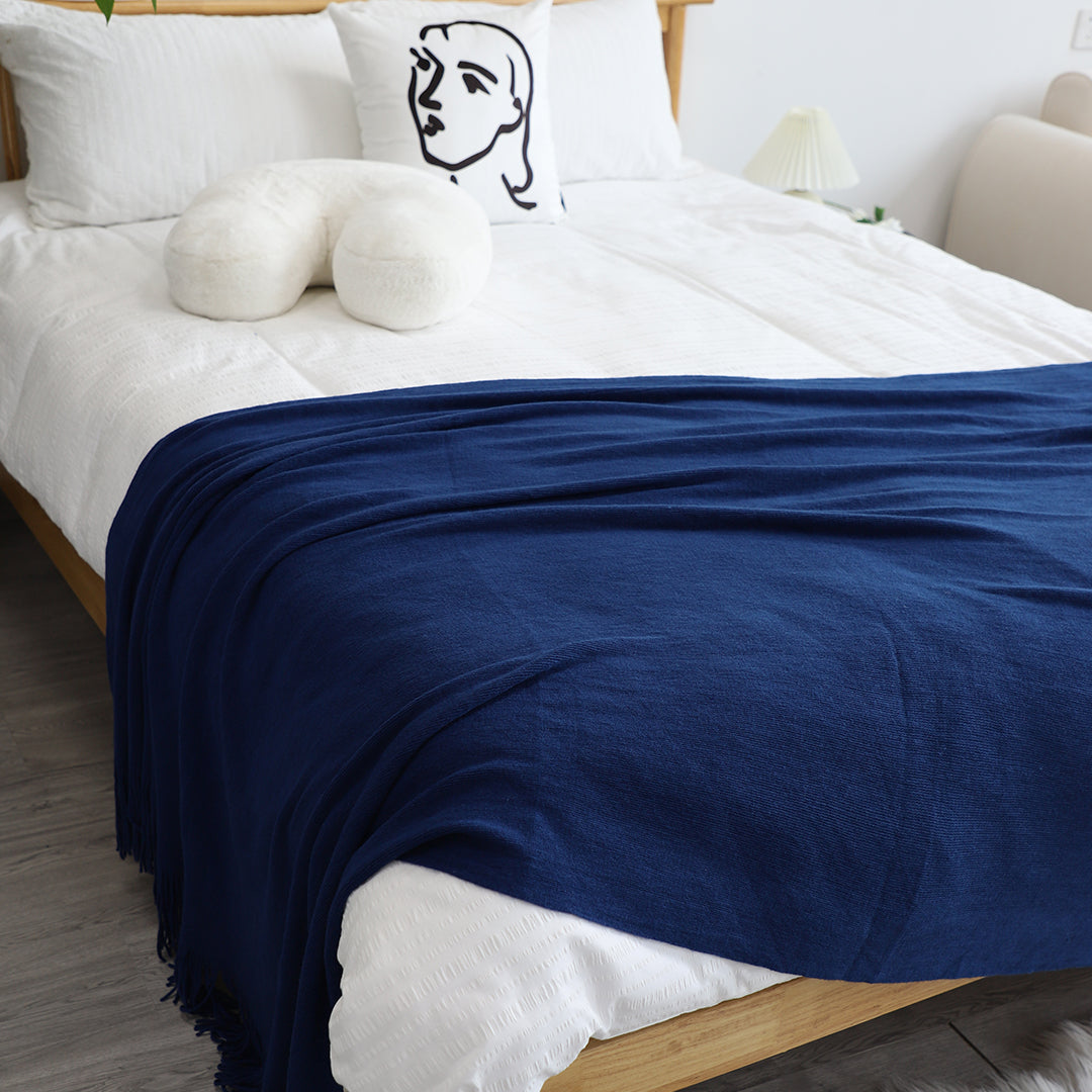 SOGA Royal Blue Acrylic Knitted Throw Blanket Solid Fringed Warm Cozy Woven Cover Couch Bed Sofa Home Decor - image 5