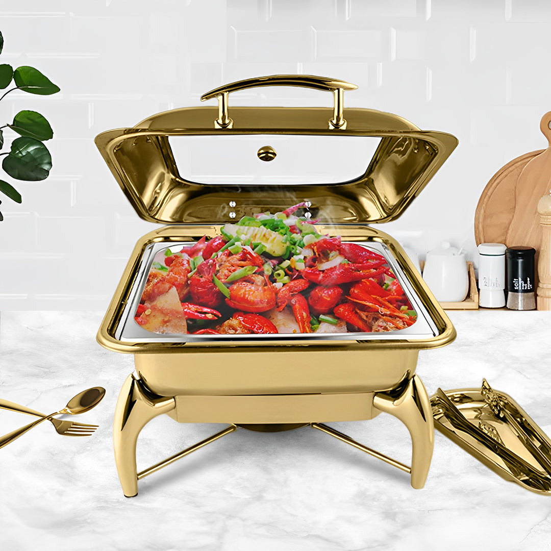 SOGA Gold-Plated Stainless Steel Square Chafing Dish-4
