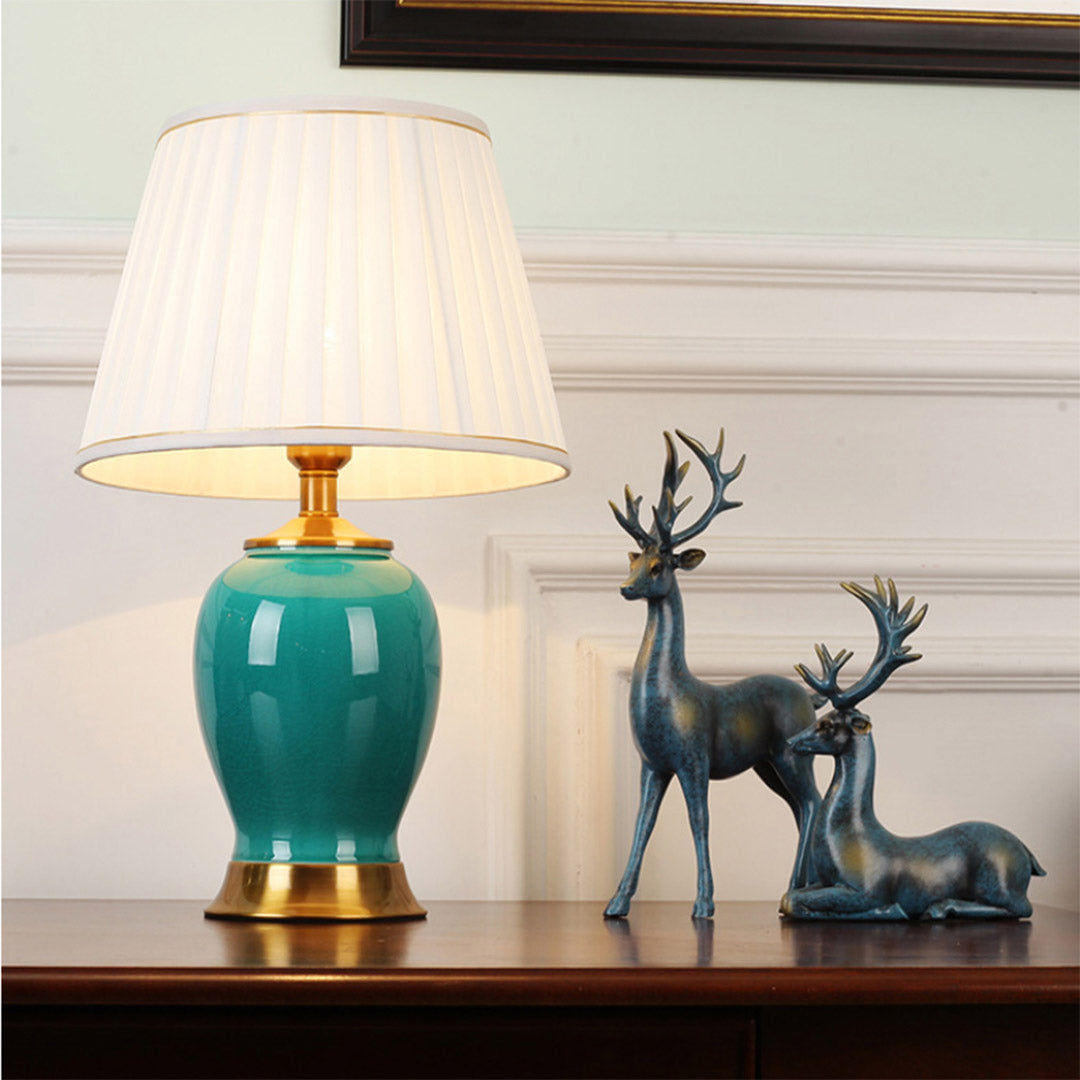 NNEAGS 4X Ceramic Oval Table Lamp with Gold Metal Base Desk Lamp Green