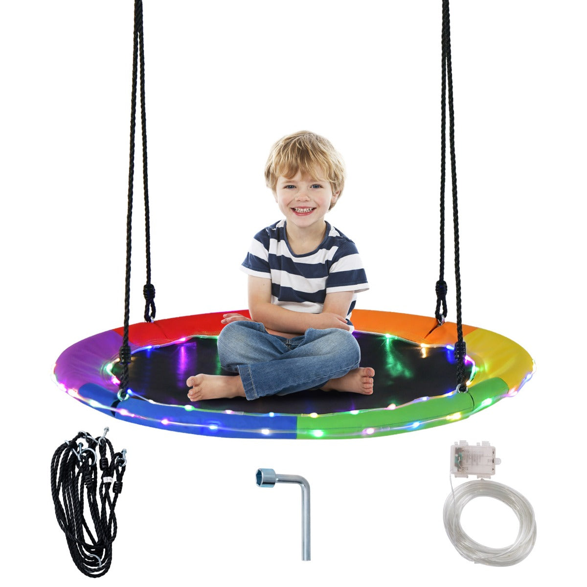 100cm Saucer Tree Swing with LED Lights for Kids-Multicolor - image 2