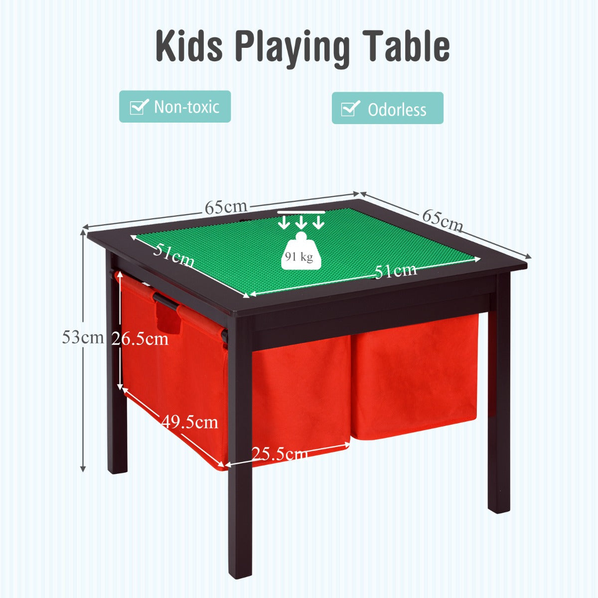 NNECW Kids Activity Table with 2 Non-woven Fabric Drawers-Espresso