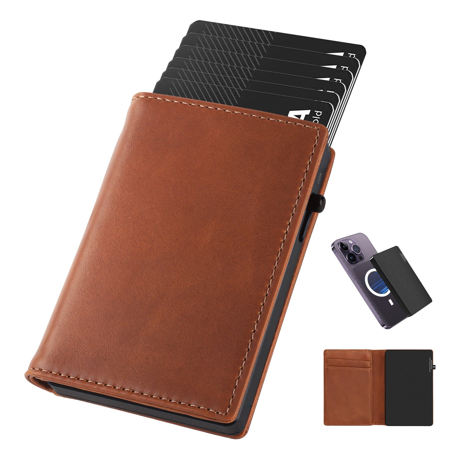 TOYFID Aluminum Alloy Wallet With Genuine Leather Cover Men's Billfolds - image 2
