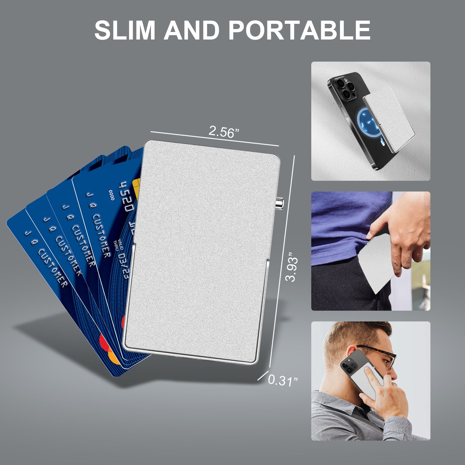 RFID Blocking Wallet Minimalist Slim Card Holder for Magsafe with Adjustable Stand, Metal Pop Up Magnetic Wallet for Men