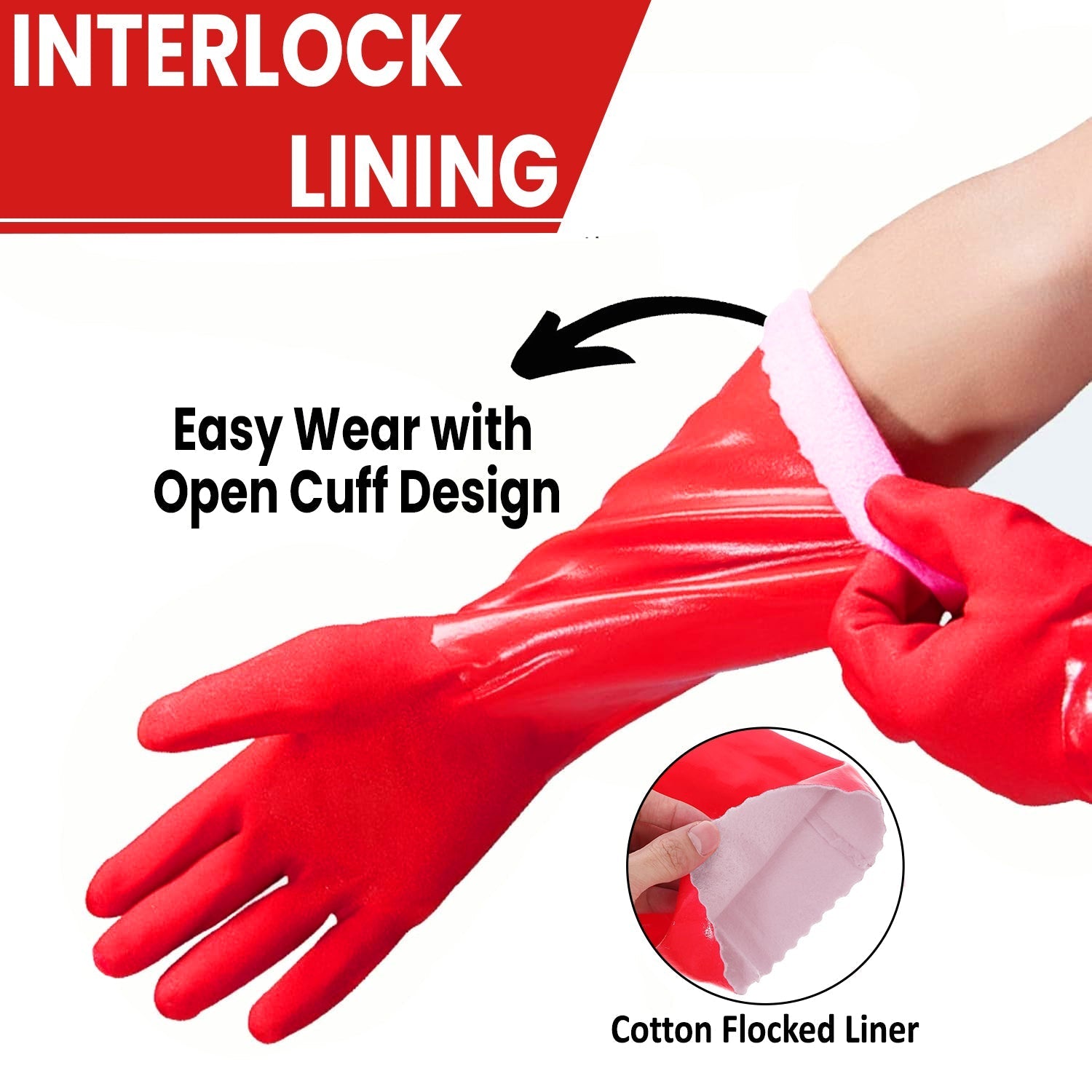 PVC Work Safety Glove Red 45cm Oil Chemical Resistant Dipped Durable Sanded - image 2