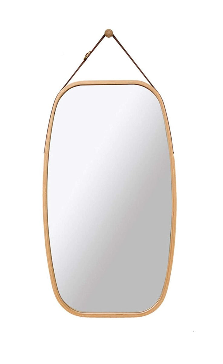 NNEDSZ HOME Hanging Full LengthWall Mirror - Solid Bamboo Frame and Adjustable Leather Strap for Bathroom and Bedroom