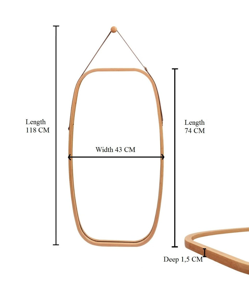 NNEDSZ HOME Hanging Full LengthWall Mirror - Solid Bamboo Frame and Adjustable Leather Strap for Bathroom and Bedroom