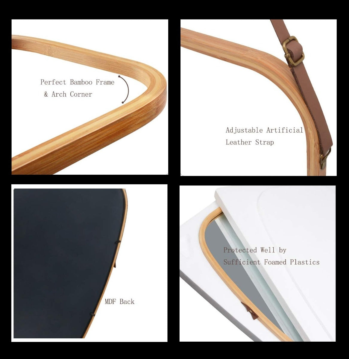 NNEDSZ HOME Hanging Full LengthWall Mirror - Solid Bamboo Frame and Adjustable Leather Strap for Bathroom and Bedroom