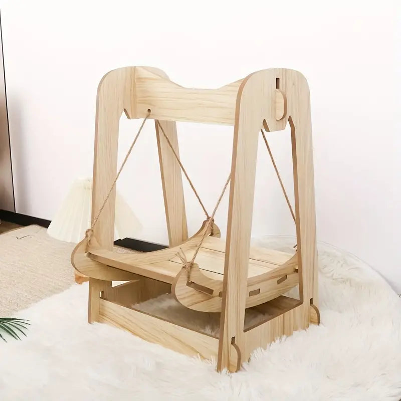NNETM Wooden Rocking Bed Cat Furniture - Double Layer Cat Hammock