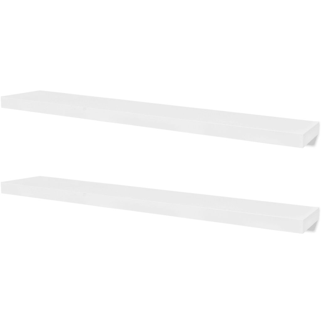 2 White MDF Floating Wall Display Shelves Book/DVD Storage - image 2