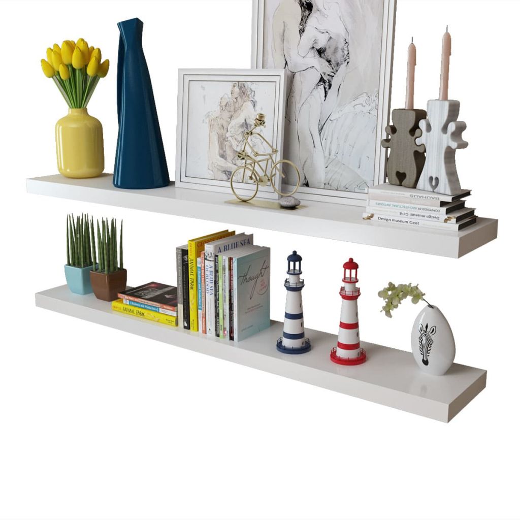 2 White MDF Floating Wall Display Shelves Book/DVD Storage - image 3