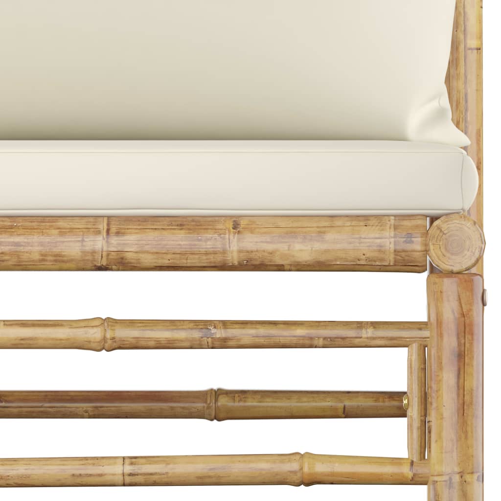 NNEVL 5 Piece Garden Lounge Set with Cream White Cushions Bamboo