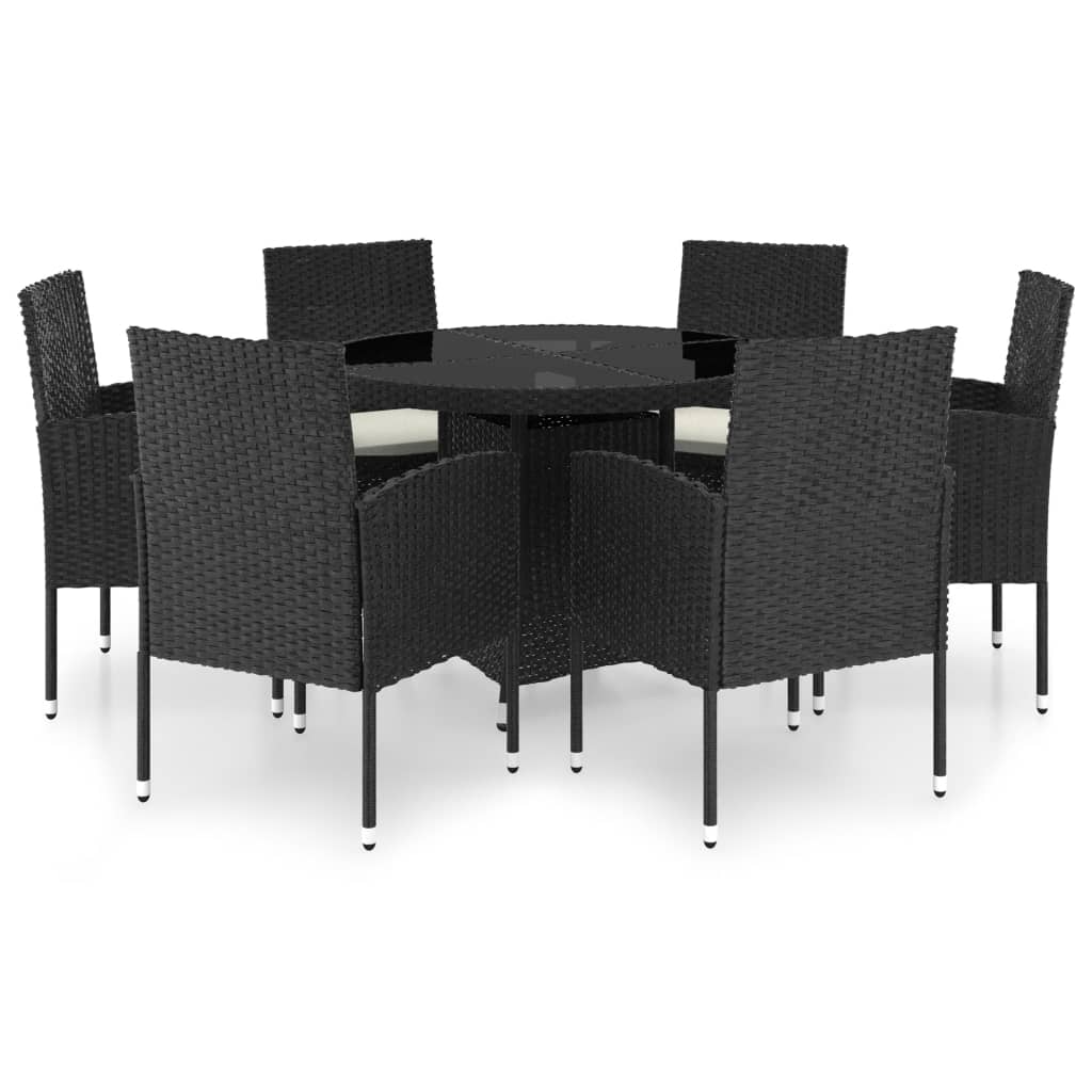 7 Piece Garden Dining Set Poly Rattan Black - image 2