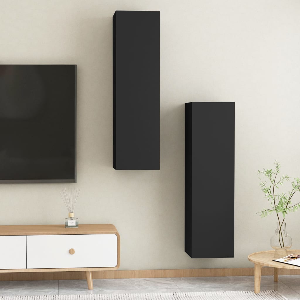 TV Cabinets 2 pcs Black 30.5x30x110 cm Chipboard