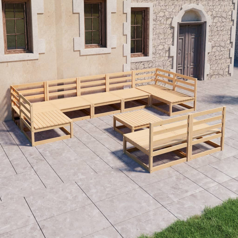 NNEVL 10 Piece Garden Lounge Set Solid Pinewood