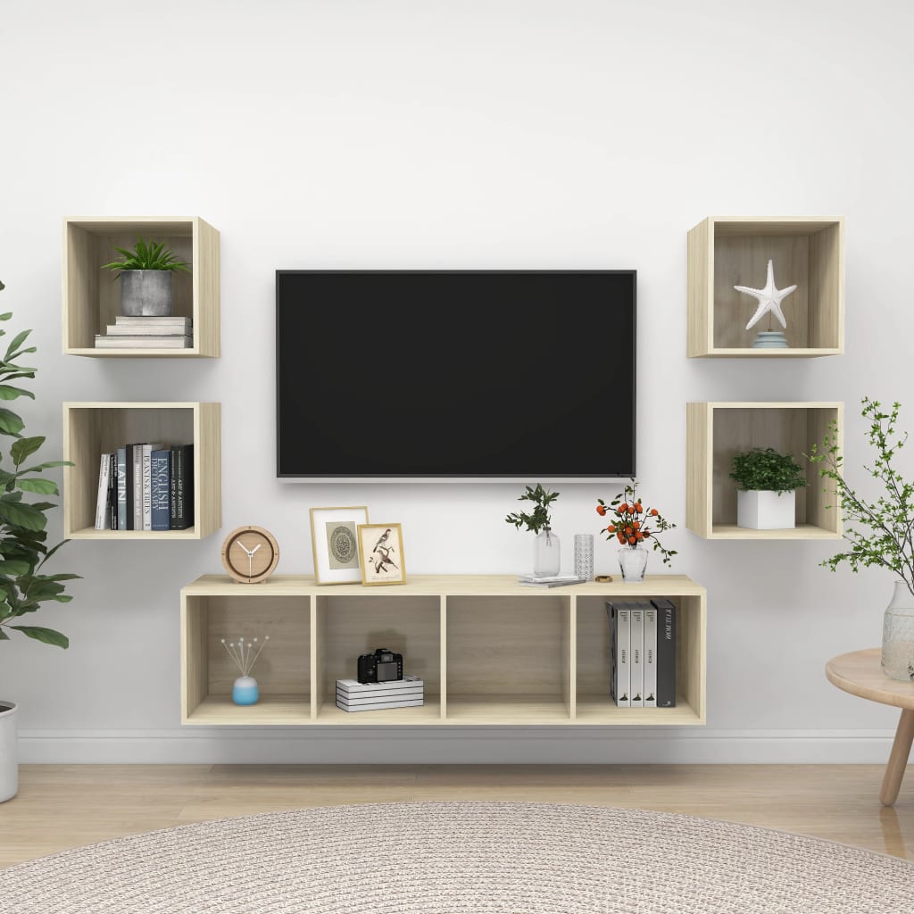 NNEVL 5 Piece TV Cabinet Set Sonoma Oak Chipboard