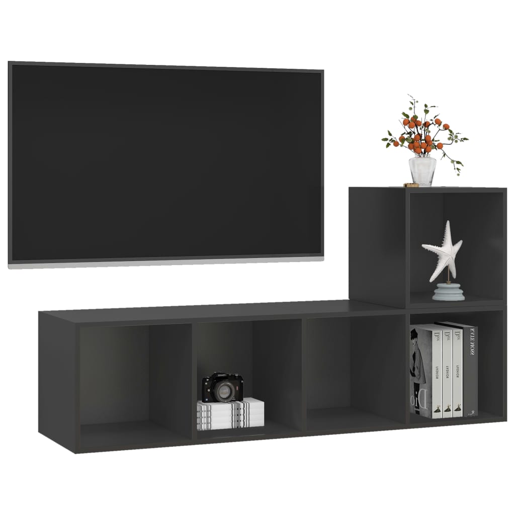 NNEVL 2 Piece TV Cabinet Set Grey Chipboard