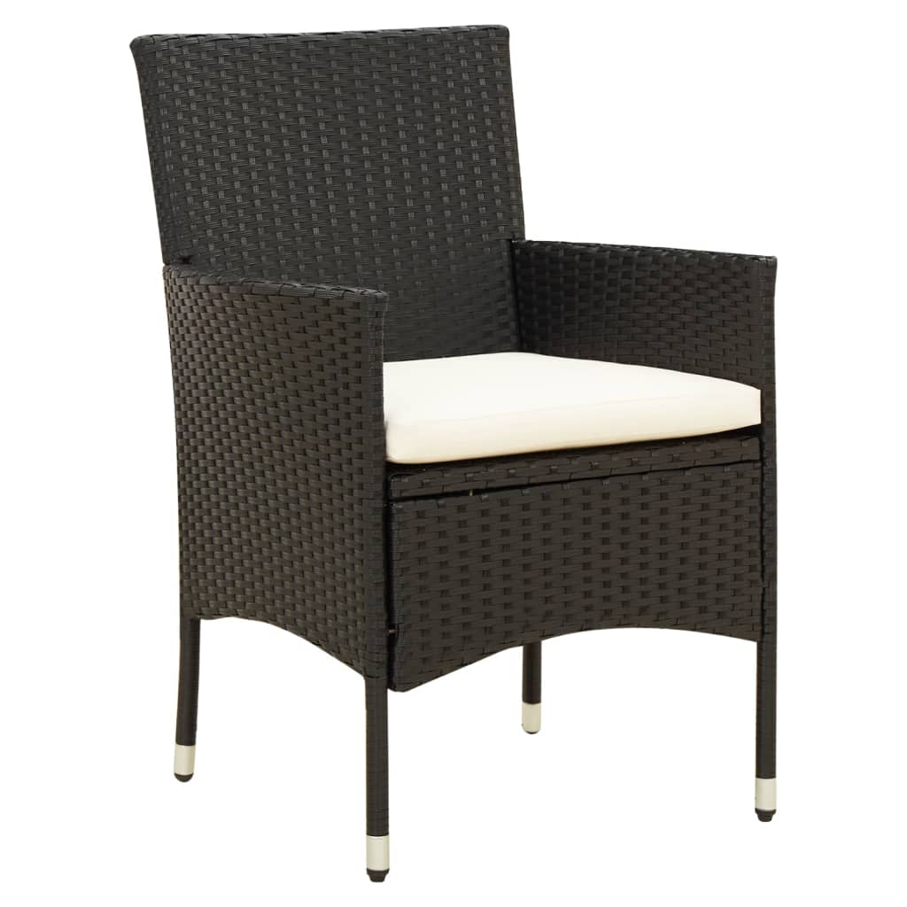 NNEVL 7 Piece Outdoor Dining Set with Cushions Poly Rattan Black