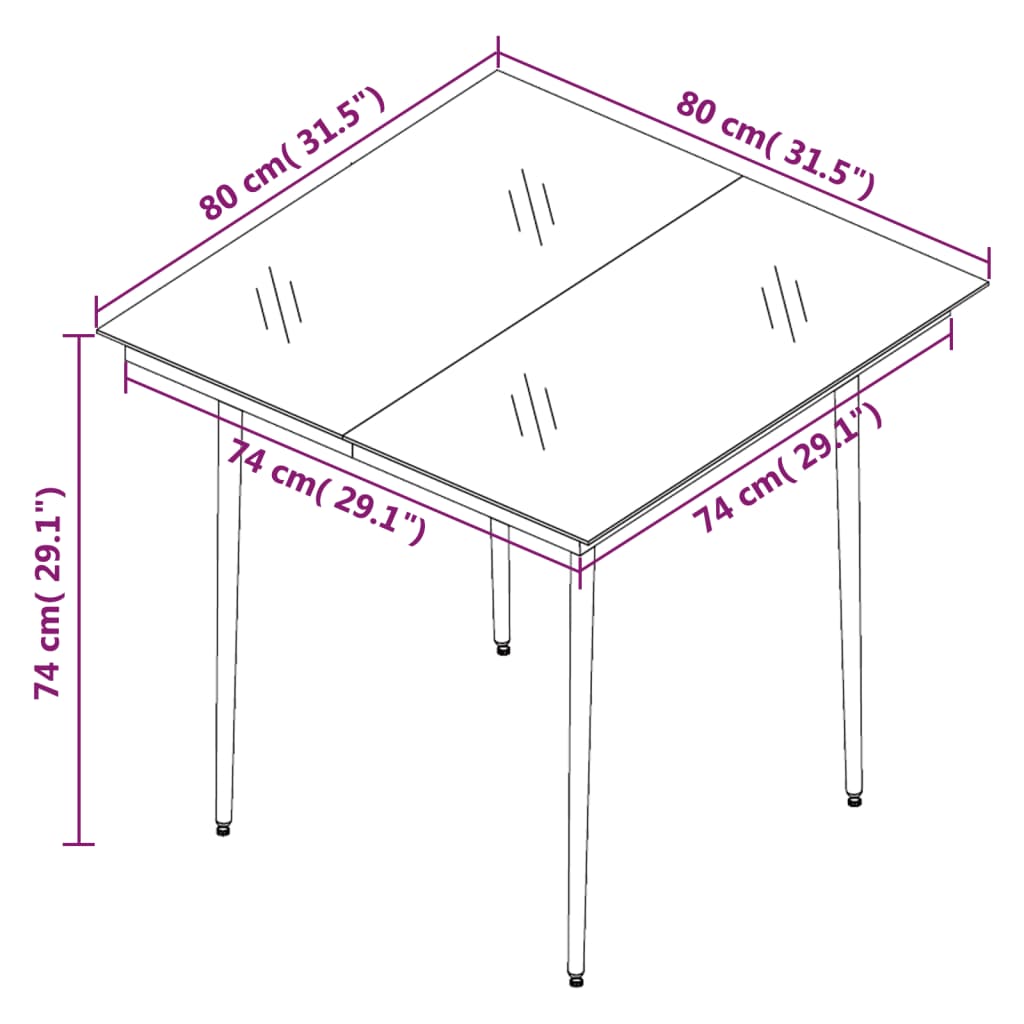 NNEVL Garden Dining Table Black 80x80x74 cm Steel and Glass