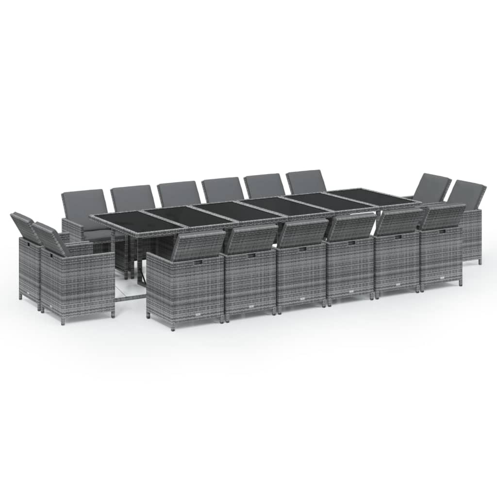 NNEVL 17 Piece Garden Dining Set with Cushions Poly Rattan Grey