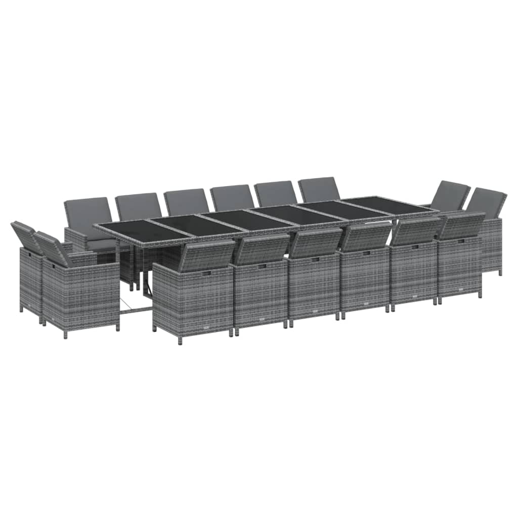 NNEVL 17 Piece Garden Dining Set with Cushions Poly Rattan Grey