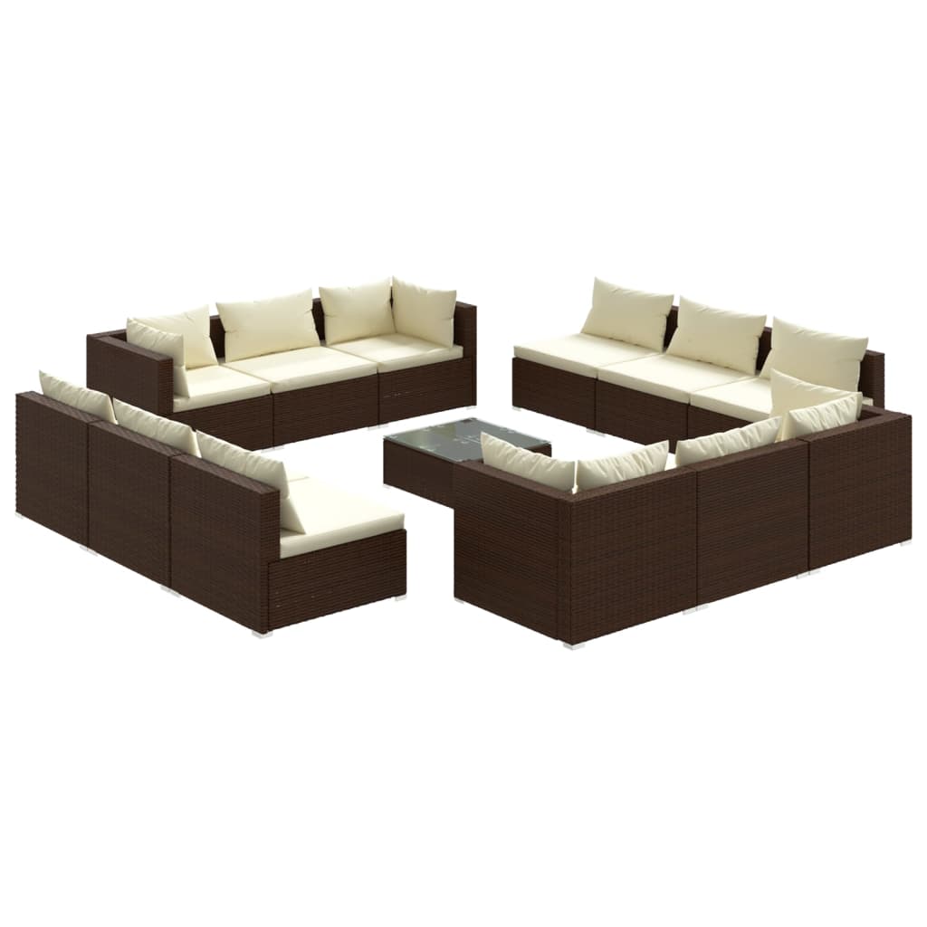 NNEVL 13 Piece Garden Lounge Set with Cushions Poly Rattan Brown