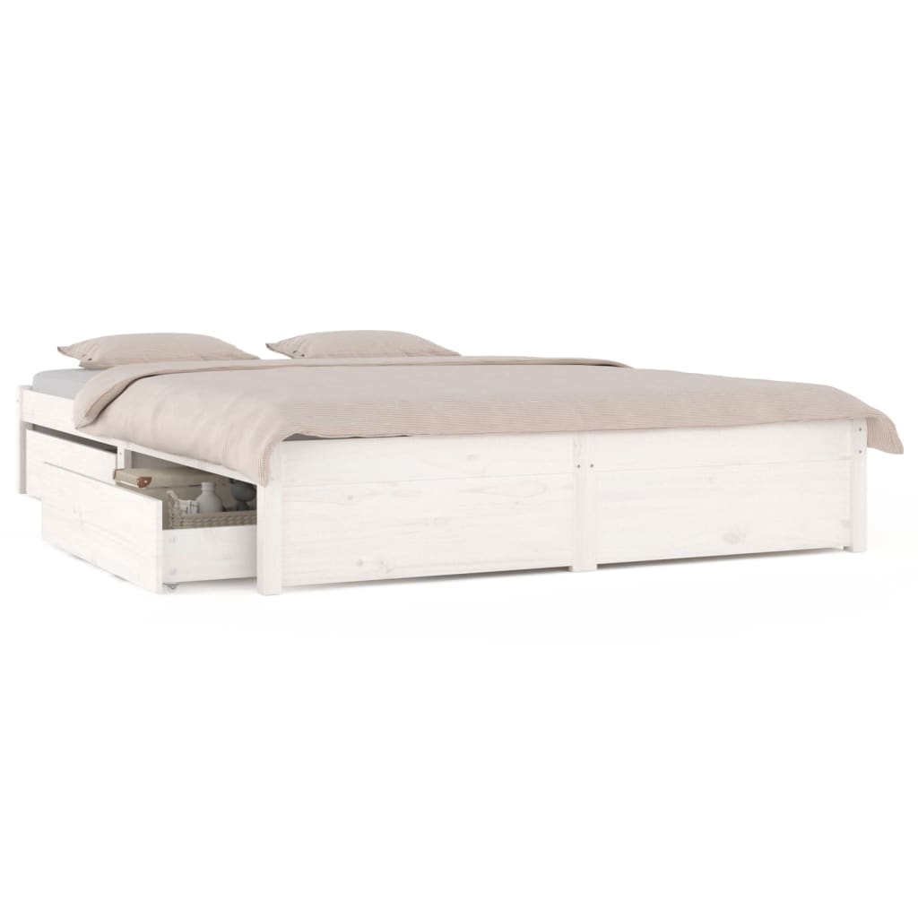 Bed Frame with Drawers White 180x200 cm 6FT King Size - image 4