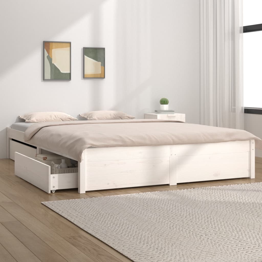Bed Frame with Drawers White 180x200 cm 6FT King Size - image 3