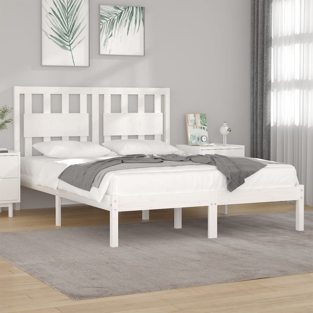 Bed Frame White Solid Wood Pine 183x203 cm King Size - image 5