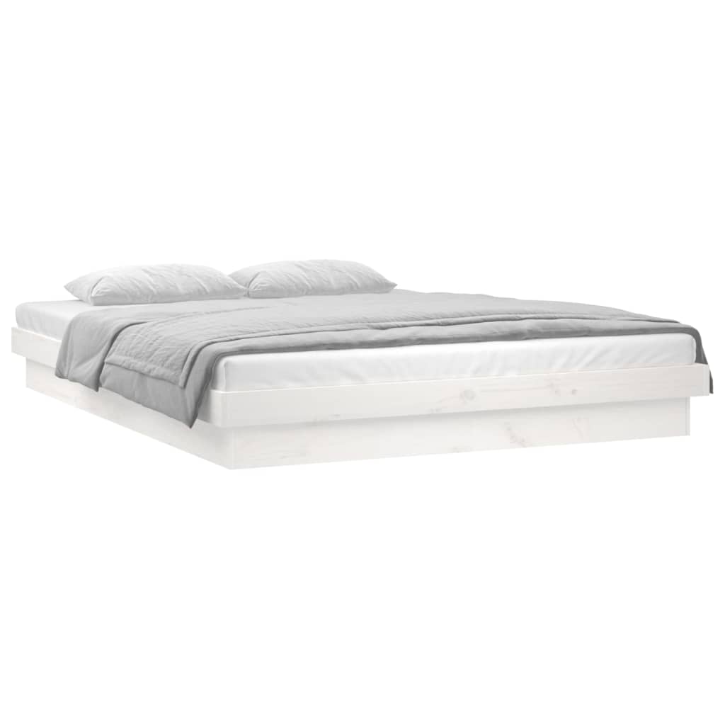 LED Bed Frame White 137x187 Double Size Solid Wood - image 2