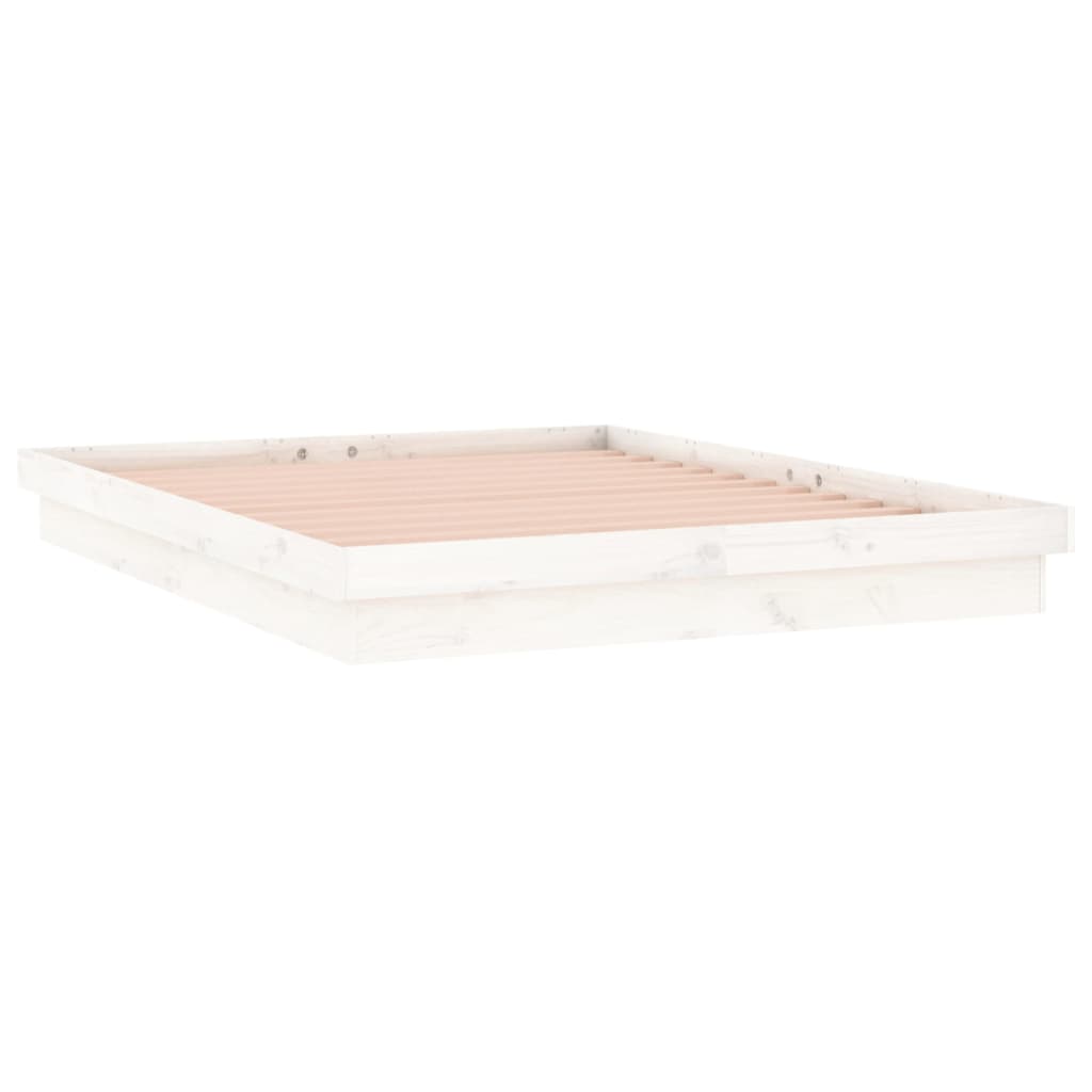 LED Bed Frame White 137x187 Double Size Solid Wood - image 3