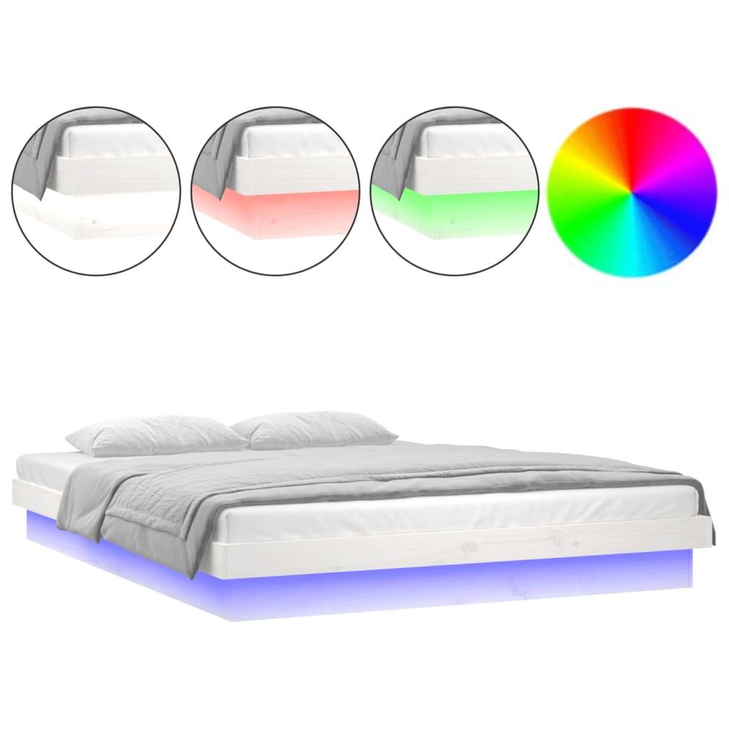 LED Bed Frame White 137x187 Double Size Solid Wood - image 4