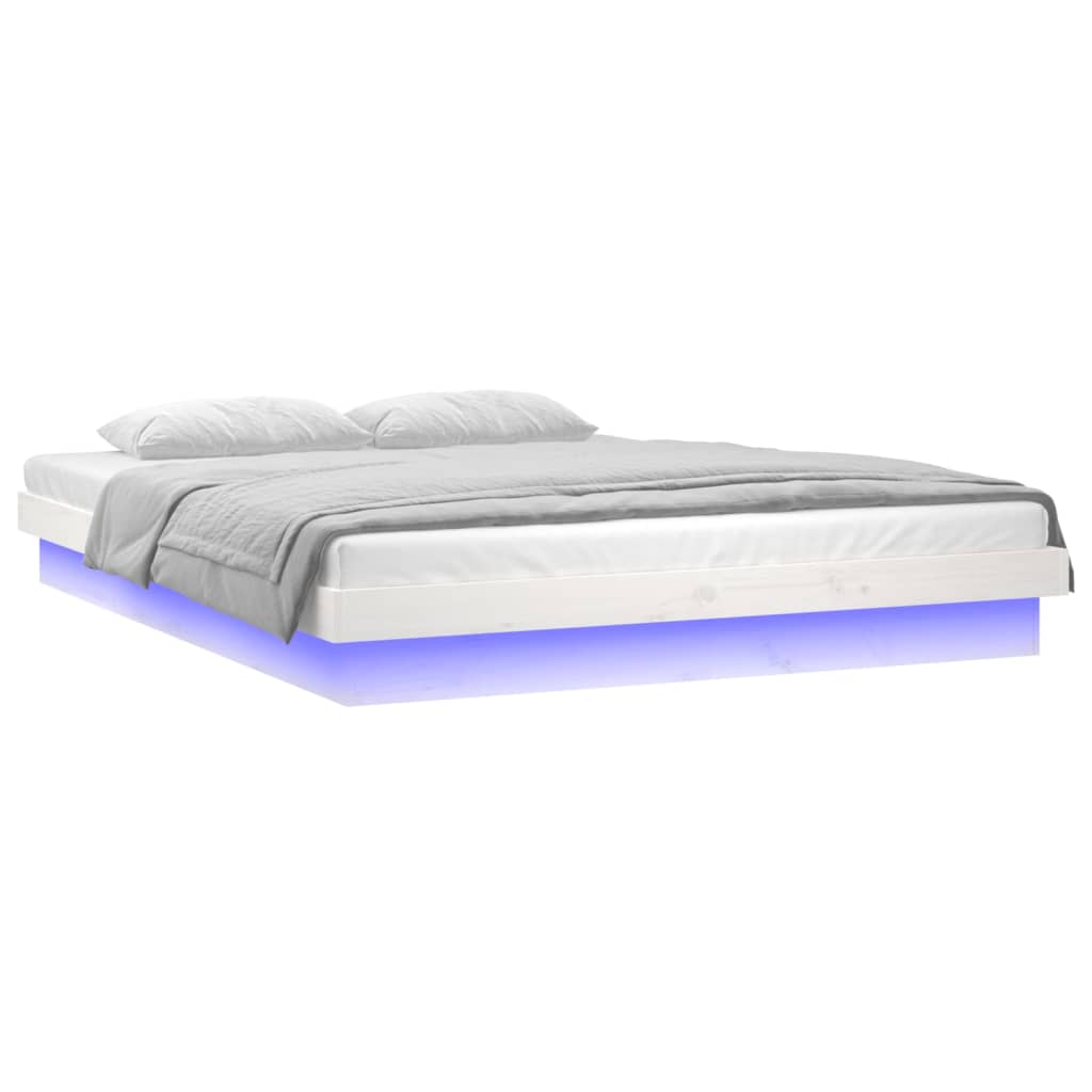LED Bed Frame White 137x187 Double Size Solid Wood - image 5