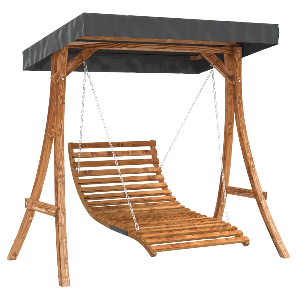 NNEVL Swing Bed with Canopy Solid Wood Spruce with Teak Finish