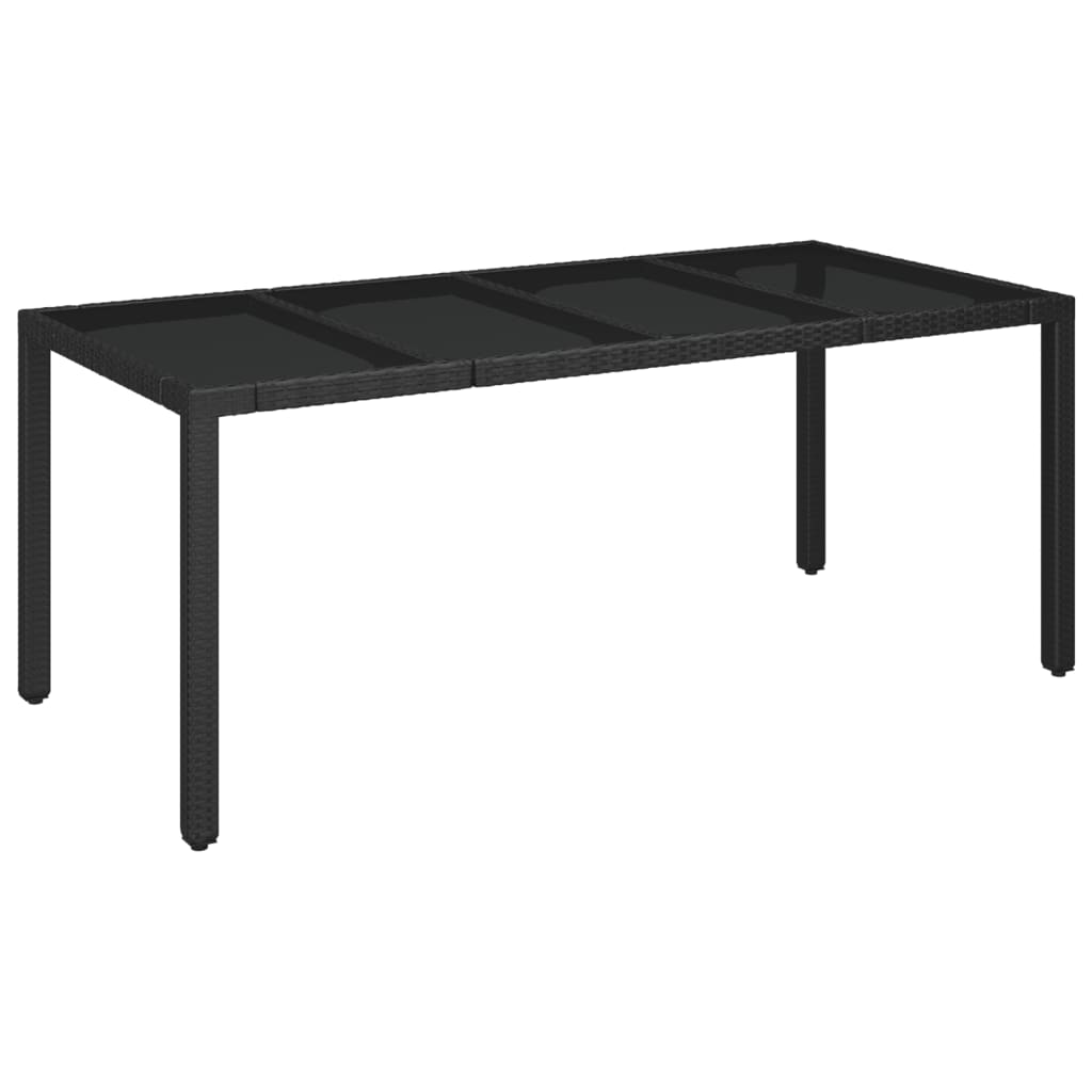 Garden Table with Glass Top Black 190x90x75 cm Poly Rattan - image 2