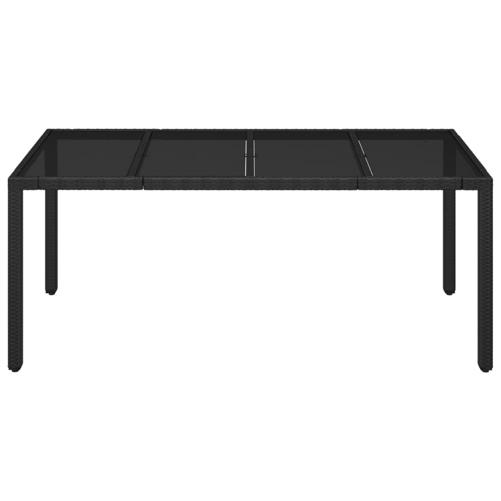 Garden Table with Glass Top Black 190x90x75 cm Poly Rattan - image 3
