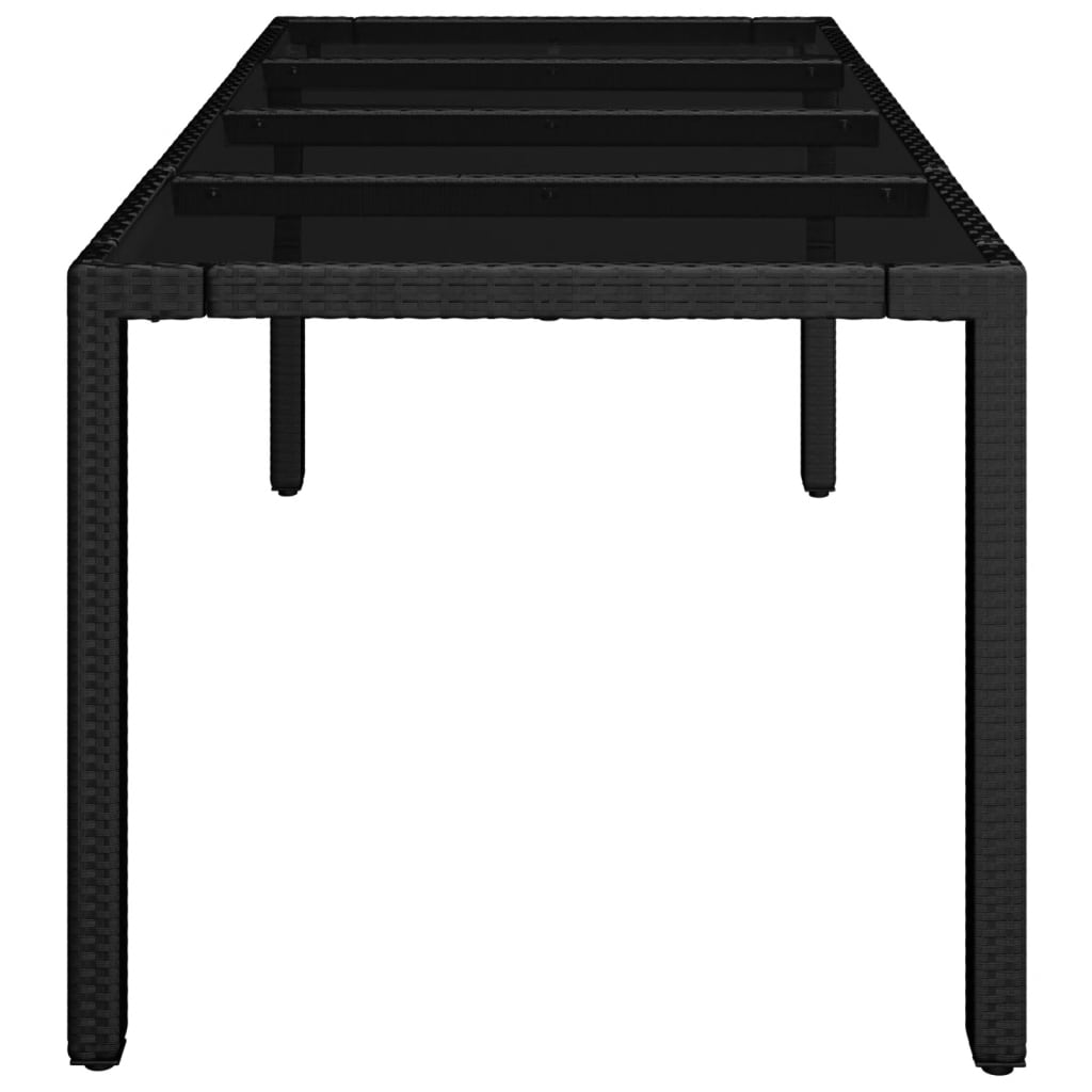 Garden Table with Glass Top Black 190x90x75 cm Poly Rattan - image 4